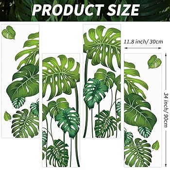 PLIGREAT 6 Sheets Green Leaves Window Stickers, Cute Animals Static Decals, Removable Clings For Home Living Room Bedroom Nursery Decor, Sliding Glass Doors Decorations