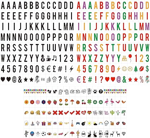 Letras de caja de luz extra cinematográfica, 312 piezas (104 negro + 104 colores multicolor + 104 iconos), letras iluminadas, embalaje de regalo,