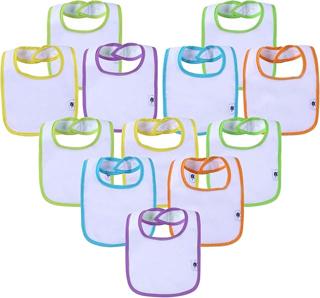 SUPNFOX 12 Pack Waterproof Baby Bibs, Absorbent Cotton Dribble Bibs for Baby Boys and Girls Unisex Bibs, Newborn Bibs for Feeding and Teething