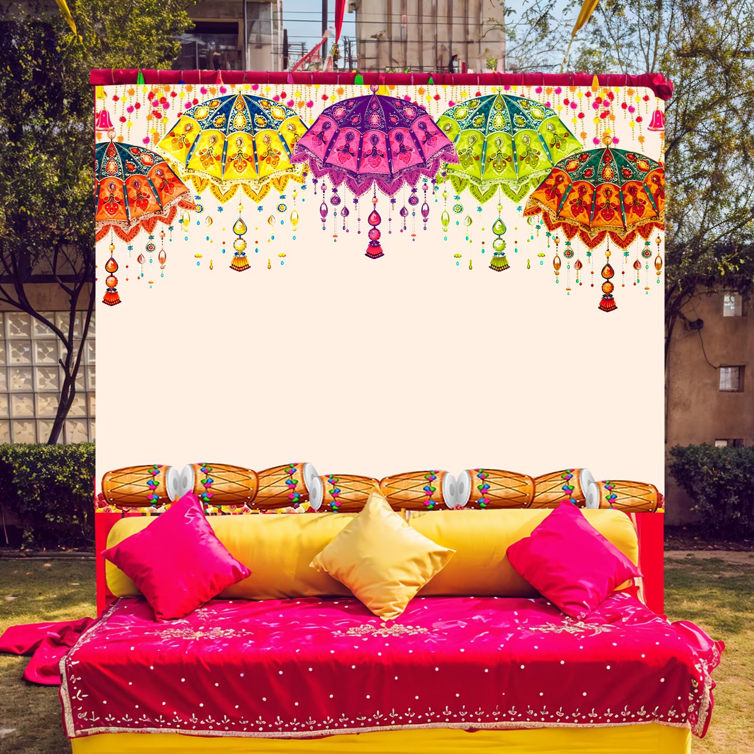 Party Propz Traditional Backdrop Cloth for Decoration Pooja, Diwali Decoration for Home Decor, Navratri Decorations Items, Haldi Decorations Items for Home (Cloth Banner)(8 * 5ft) - Image 9 thumbnail