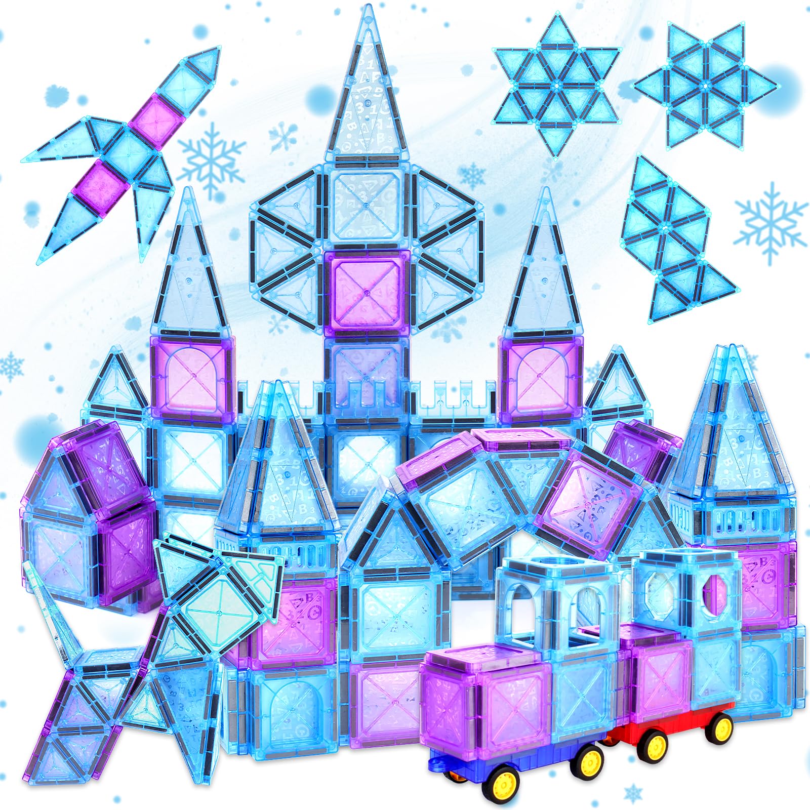 BEBOAN 122 Pcs Magnetic Tiles - Magnetic Building Blocks for Kids, Frozen Toys for Girls Age 3 4 5 6 7 8+, Princess Magnet tiles Toy, Montessori Stacking Educational Toys for Sensory Play