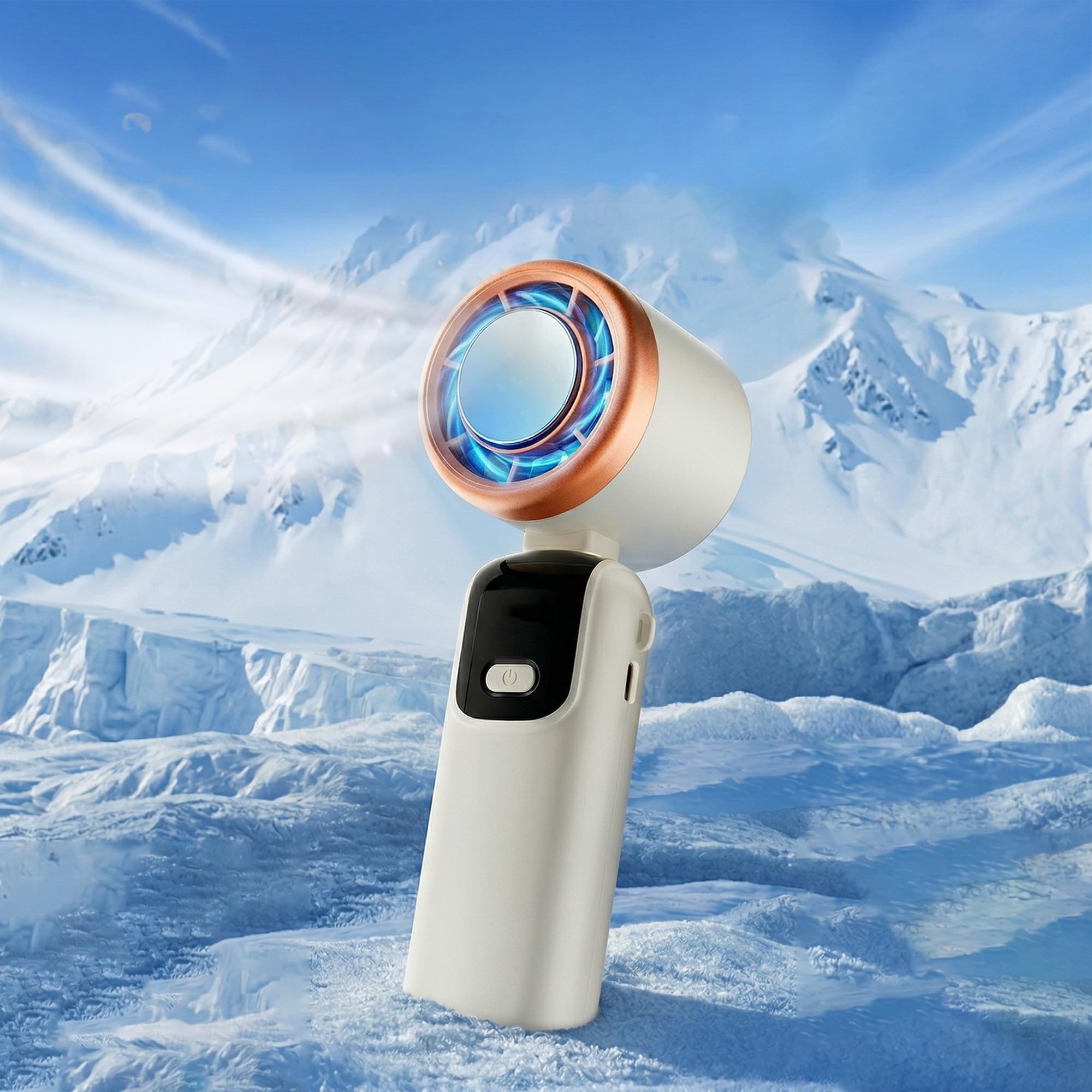 OLV Mini Portable Hand Fan, 14000 RPM High Speed with Ice Cooling Mode | 2400mAh USB Rechargeable Battery | LED Battery Display | 90° Rotatable Mini Fan for Travel, Office, Makeup & Outdoor-image-7