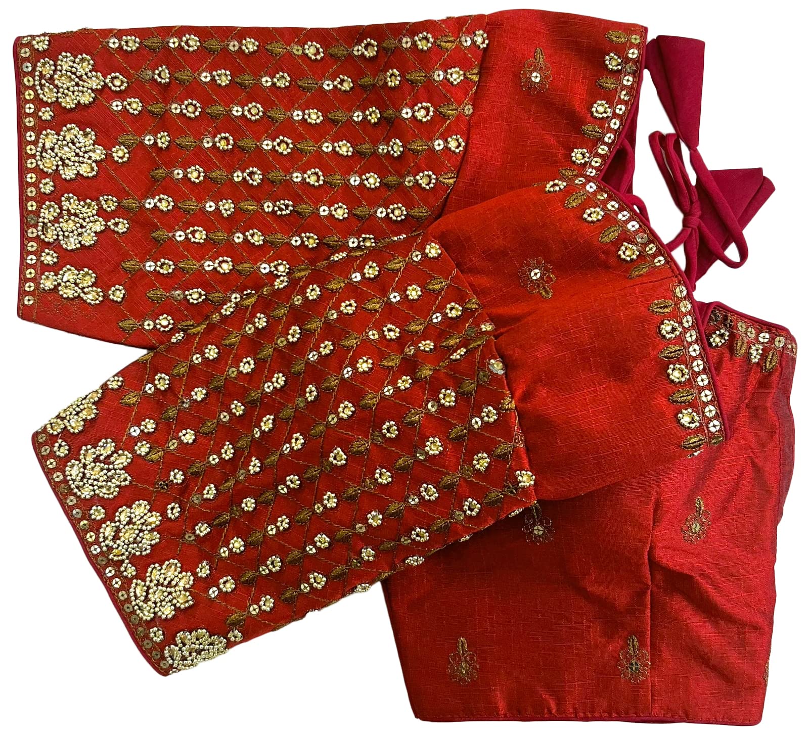 Pujia Mills Women's Trendy Embroidery Maggam Work Half Sleeve Maroon Saree Blouse(Maggam 2 Maroon_38)