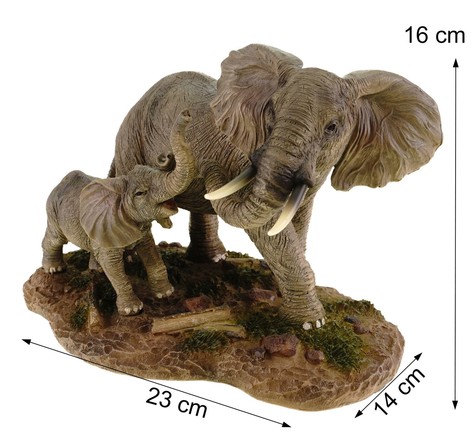 Kremers Schatzkiste Figura decorativa de elefante mamá con niño 16 cm para escena africana de pie