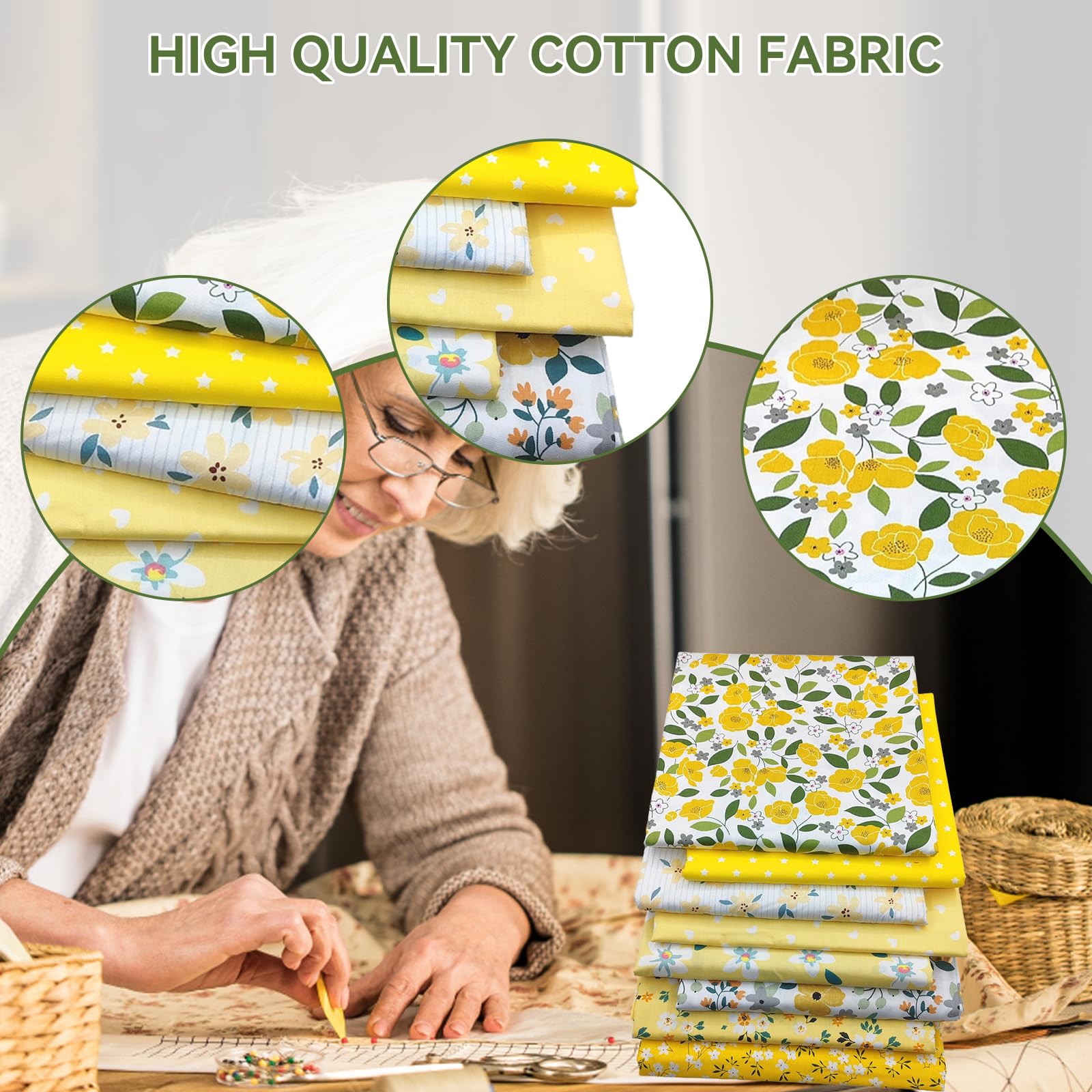Set 8 Tessuti Patchwork In Cotone 50x50 Cm Con Fantasia Fiori E Libellule - Per Cucito Creativo