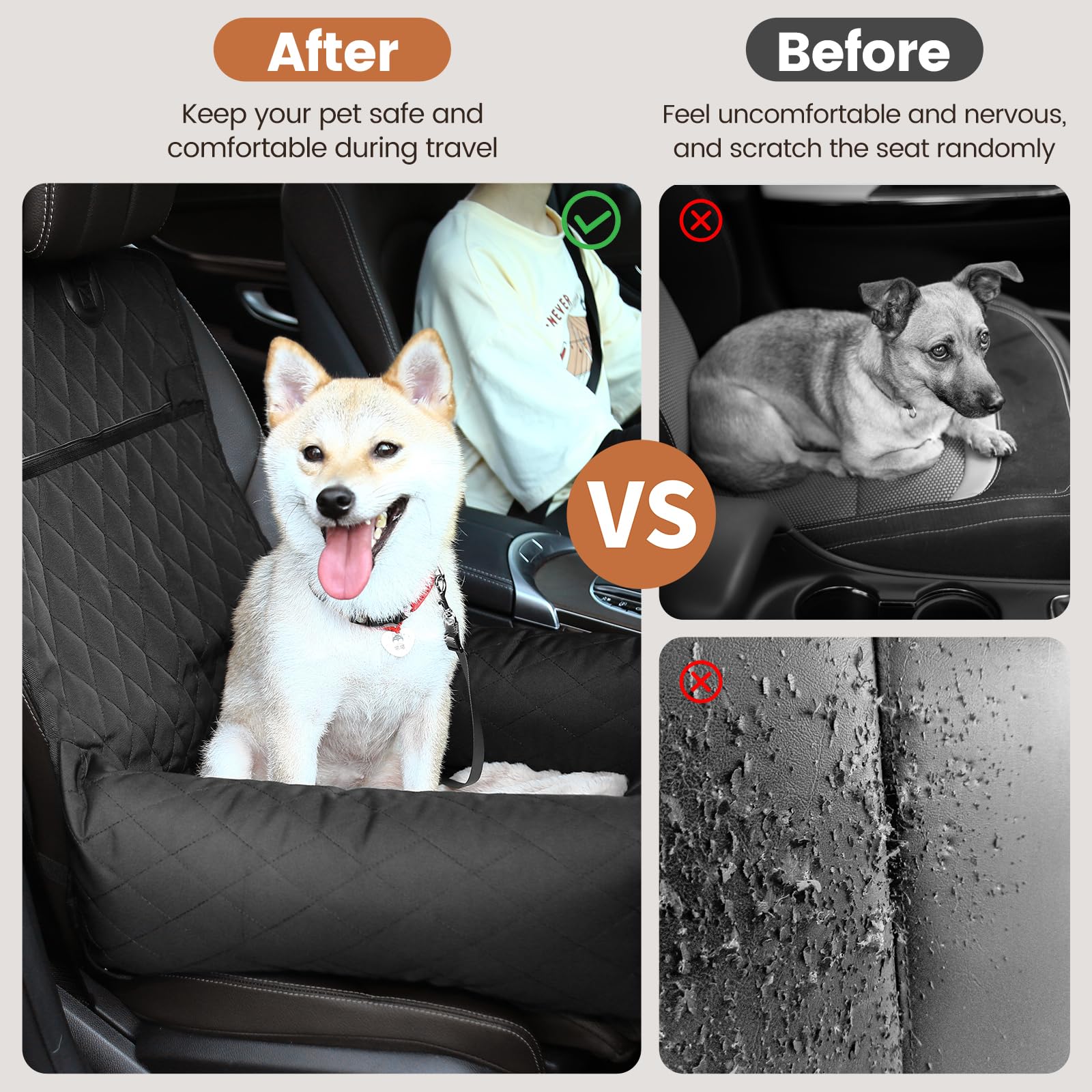 HAPPY HACHI Legowisko dla psa Pokrowiec na fotel samochodowy Pet Car Booster Seat 2 w 1 Front Back Protector Pet Lookout Przenośny fotelik samochodowy Travel Carrier z grubą budą i paskiem bezpieczeństwa