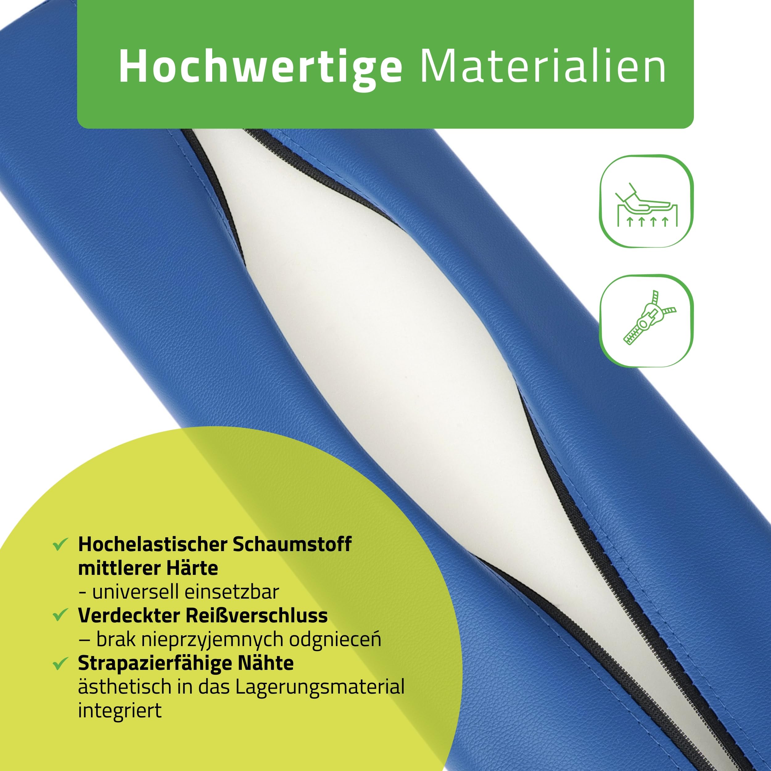 Knierolle Lagerungsrolle 60cm x18 x12cm für Therapie und Massage (Blau) | Lagerungskissen MDR-Zertifizierung, Halbrolle Physiotherapie für Massageliege, Comfy-Base-Polsterung