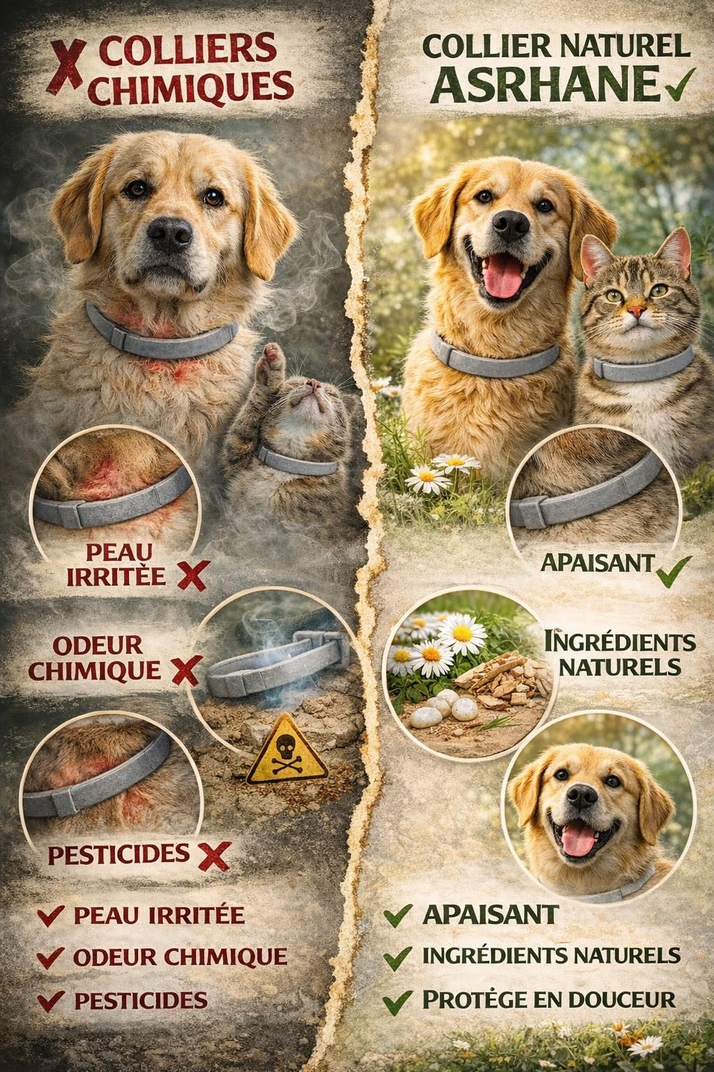 ASRHANE – Collier Préventif Naturel Anti-Tiques & Anti-Puces pour Chat | sans Insecticide | Protection 8 Mois | Résistant à l’Eau | Réglable, Confortable Tous Chats