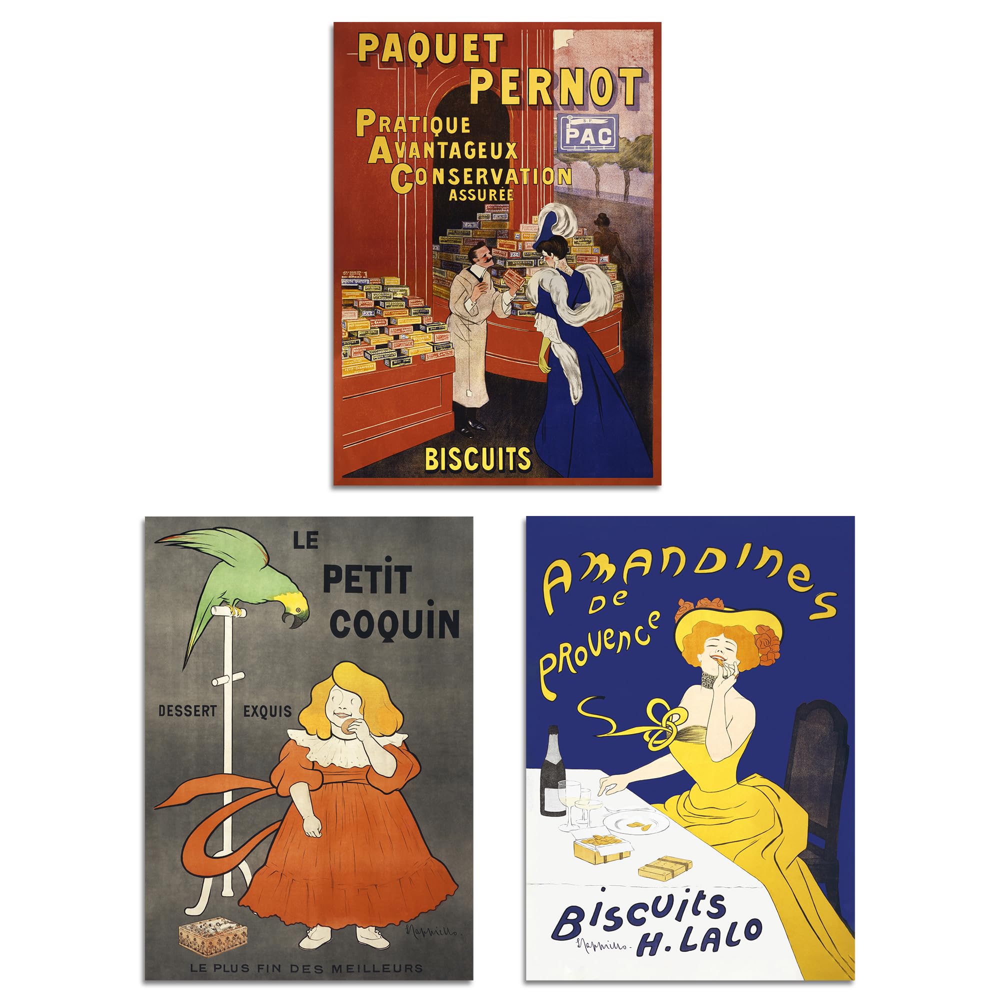 Artery8 Set of 3 Cappiello French Vintage Adverts Bold Retro Wall Art Prints A4 Size Living Room Decor