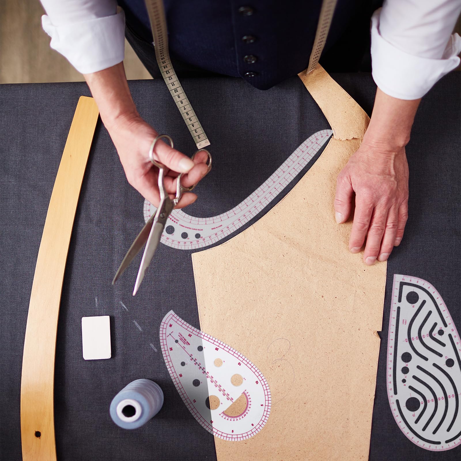 Juego de reglas de costura métricas transparentes, kit de regla de patrón de curva francesa para principiantes, sastres, diseñadores, fabricantes de vestidos, regla de acolchado de precisión