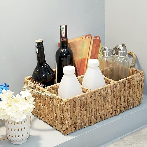 Miniatura 5 de Cesta de almacenamiento dividida de mimbre, cesta tejida natural jacinto para organizar baño, estantes de cocina, suministros de oficina,