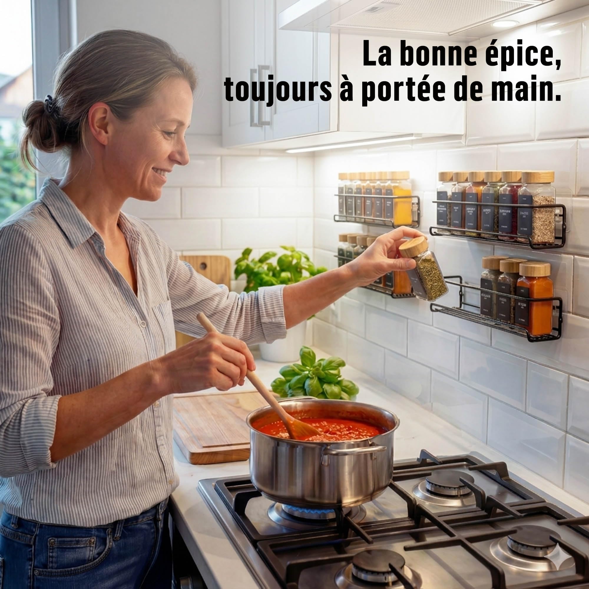 Deco haus® Etagere a Epices Murale Sans Percer avec 24 Pot à Épices en Verre - Porte-épices Murale 4 Pièces - Étagère de Rangement de Cuisine pour Épices - etagere epices cuisine murale