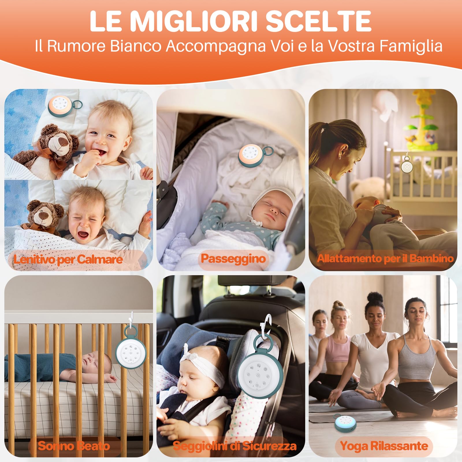 FUNYKICH Rumori Bianchi per Neonato con Funzione di Registrazione a 2 Segmenti e Altoparlante Senza Fili,24 Suoni Rilassanti,Macchina Rumore Bianco per Dormire Adulti con Luce Notturna e Timer,Blu