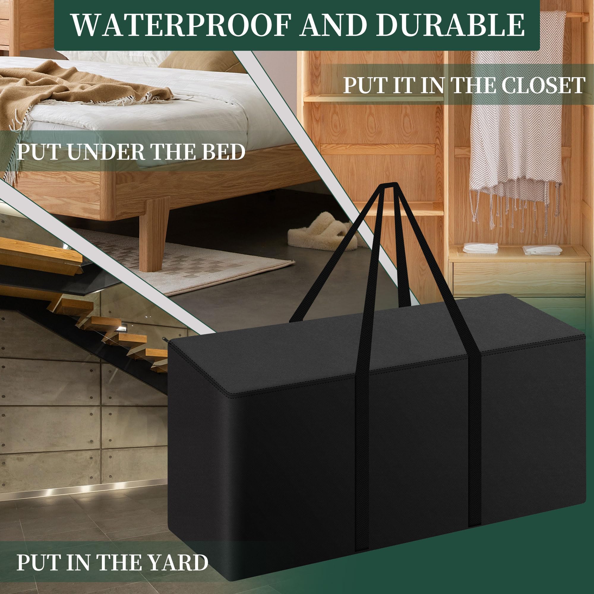 Aufbewahrungstasche Gartenauflagen Auflagentasche Wasserdicht,420D Oxford Fabric Stuhlauflagen Aufbewahrung für Sitzauflagen Gartenpolster, Schutzhülle für Polsterauflagen, Schwarz 80x80x60cm