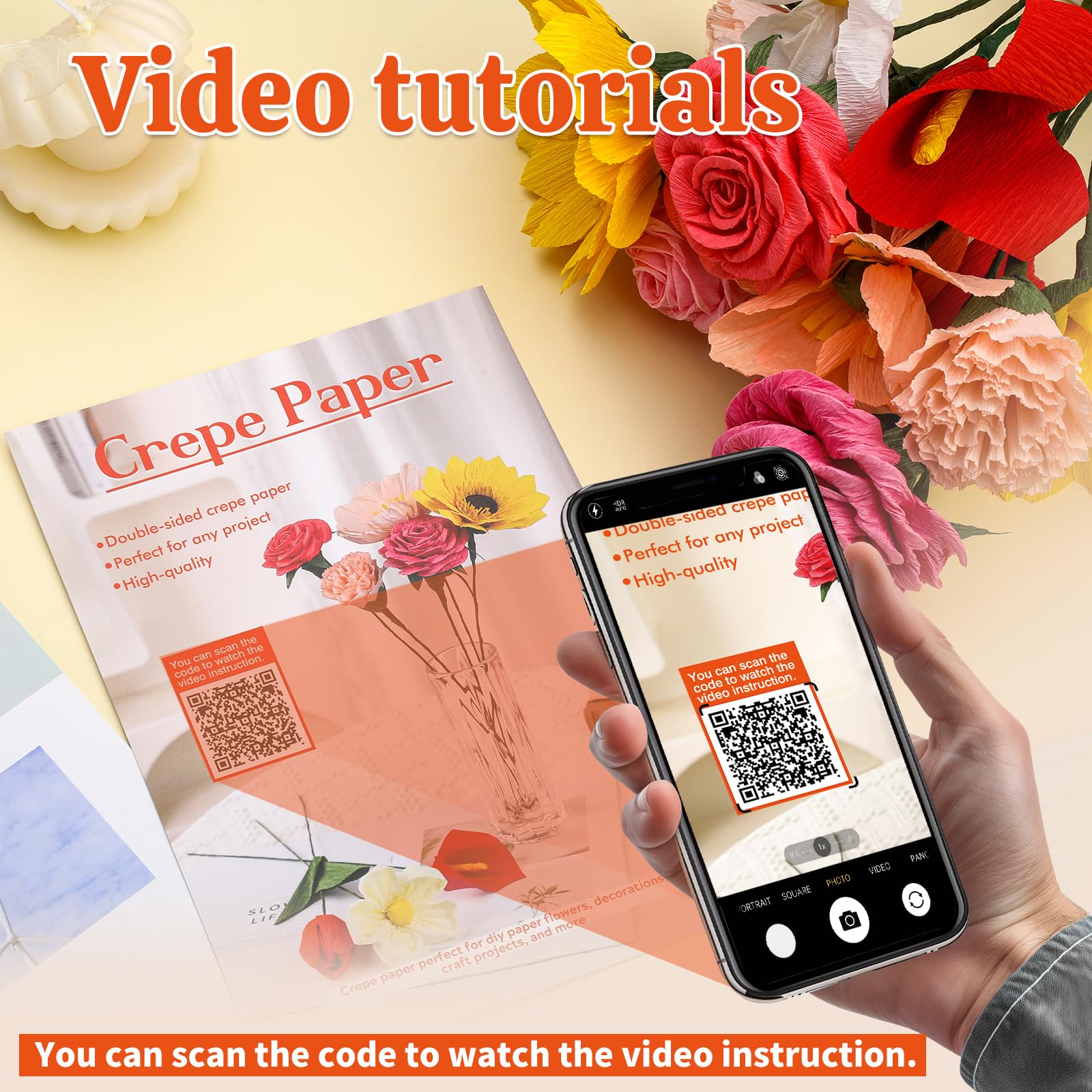 24 colori Crepe Paper Roll 10 X 98 pollici Papel Crepe Video Tutorial