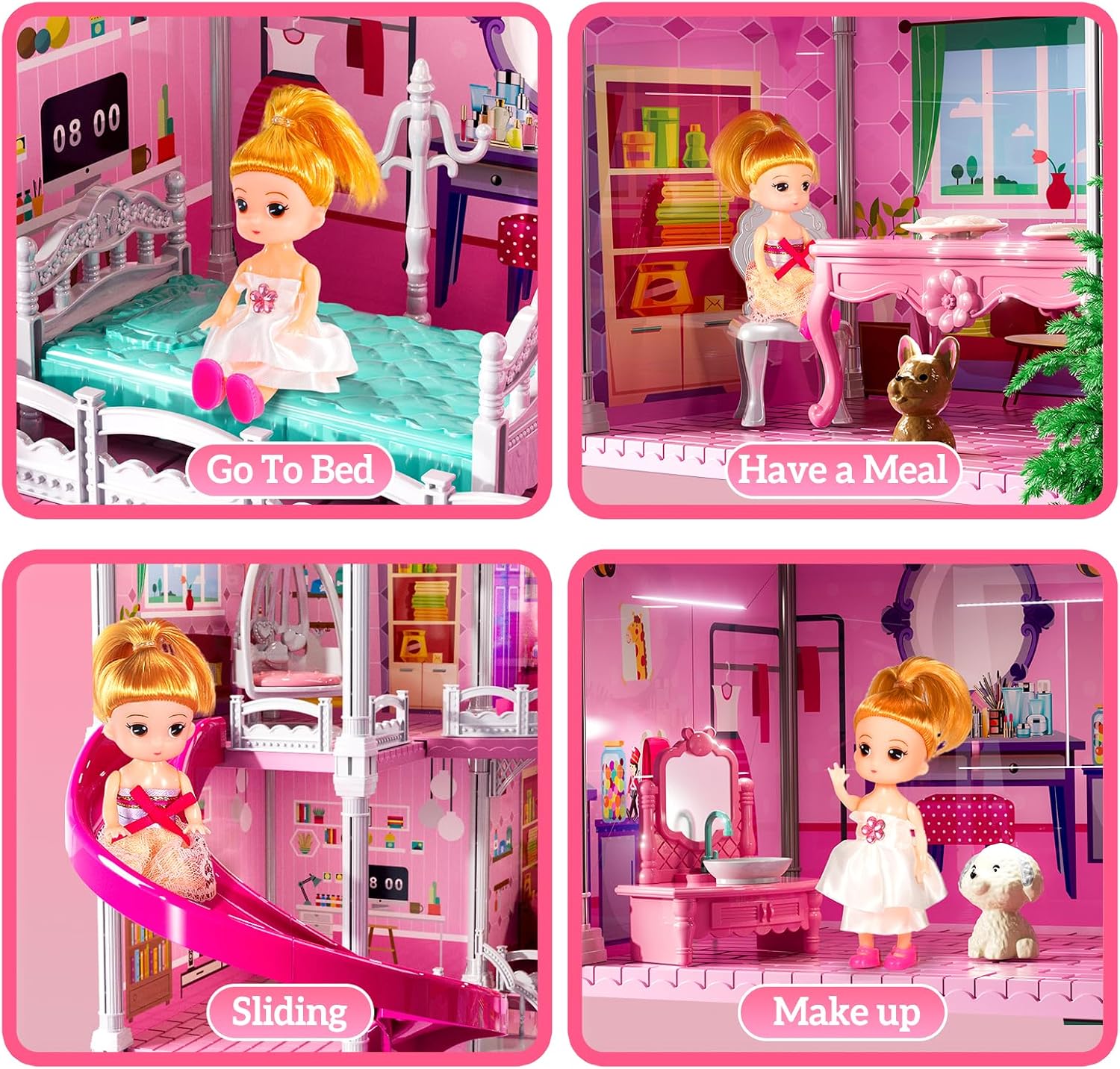 JUKUDAHU 4-Story Villa Playset for Girls Ages 3-8 - 11 Rooms, 2 Dolls | House Playset, Furniture and Accessories, Indoor Toys, Pretend Girl Toys, Birthday Gifts for Kids Ages 3+