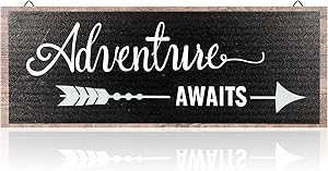 Adventure Awaits Sign Adventure Awaits Rustic Wooden Plank Sign Farmhouse Wood Decoration For Home Kid Room Child Presents, 16 x 4.8 x 0.2 Inch, Black