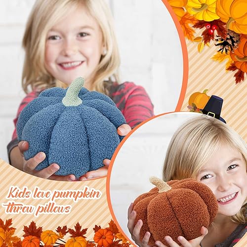 Miniatura 4 de Juexica 3 almohadas de calabaza de peluche esponjosas en 3D con forma de calabaza decoración de otoño, Acción de Gracias, Halloween, cojín de