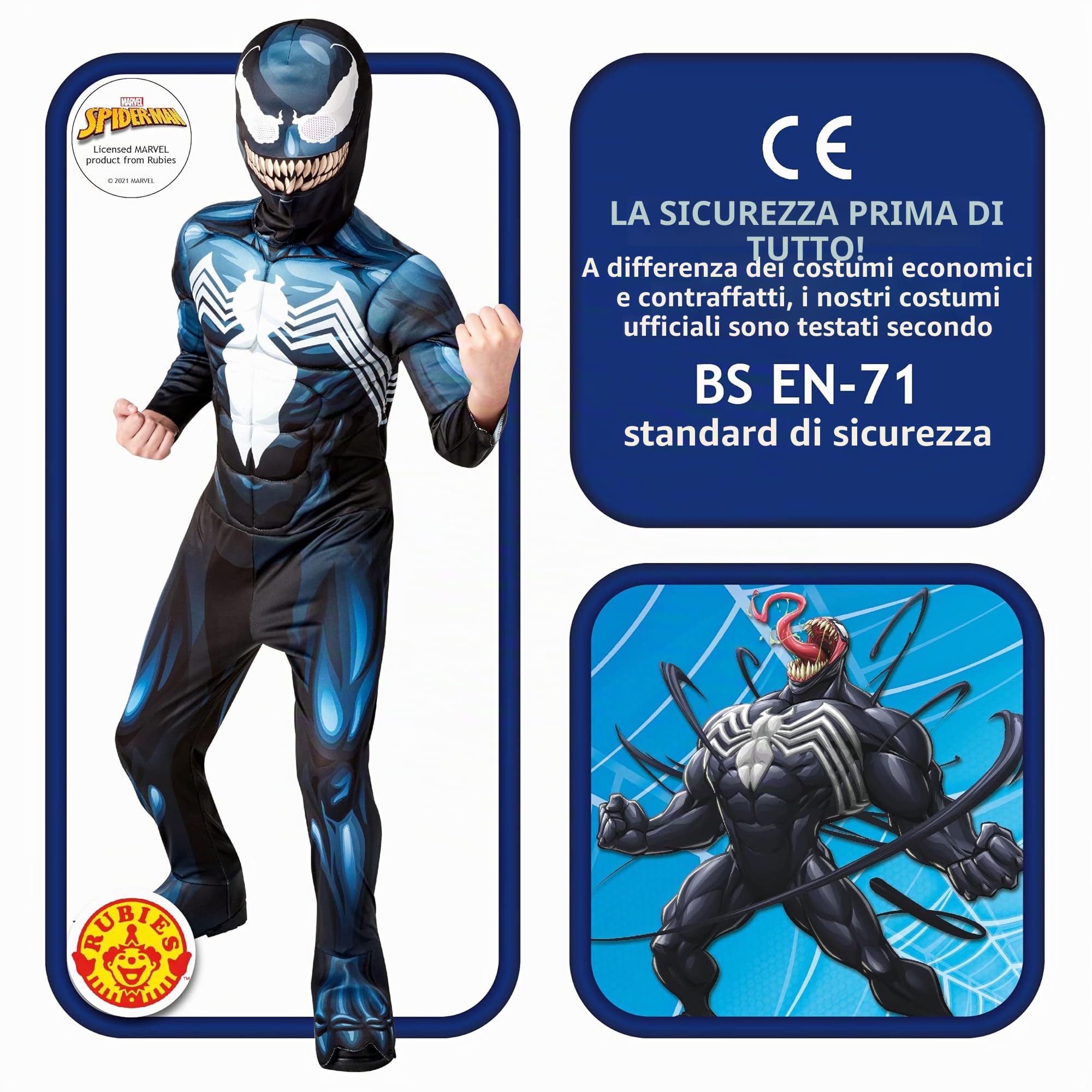 Rubies Costume ufficiale Disney Marvel da Spider-Man Venom Deluxe per ragazzi, costume da supereroe per Halloween