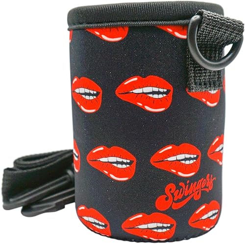 Swingers Enfriador de cerveza con correa ajustable para el cuello (neopreno manos libres lata o soporte para botellas) (labios sexys)