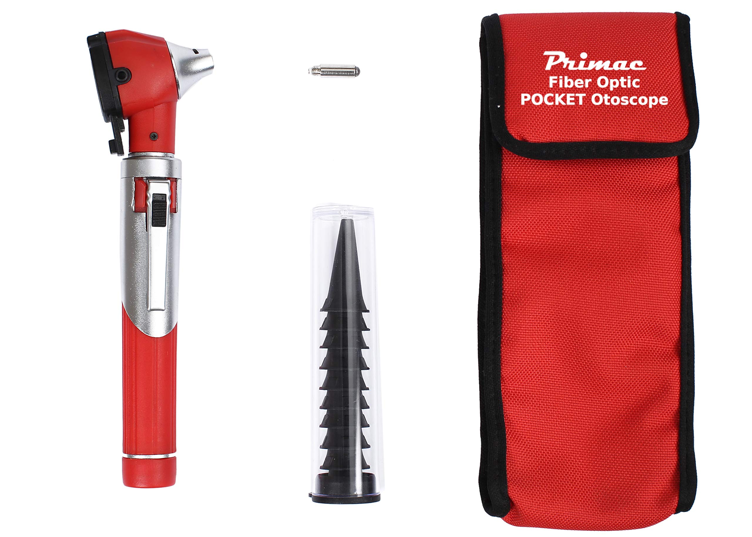 Primac FiberOptic Mini Earscope - Made for Students, Nurses & Home Use (Red)