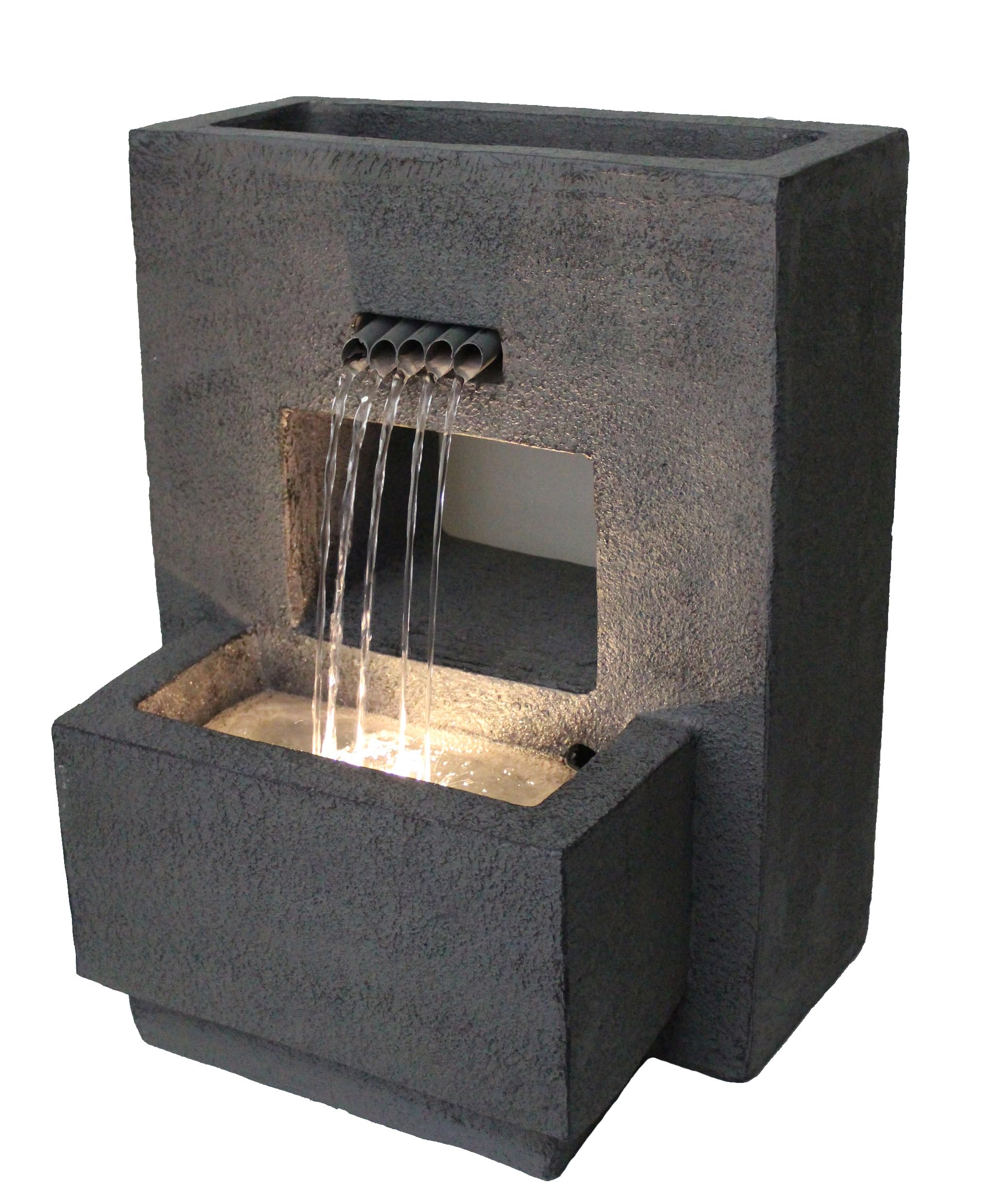 Fontaine de Jardin avec éclairage, plantable, Aspect béton 57 cm Cascade Blanc Chaud, décoration