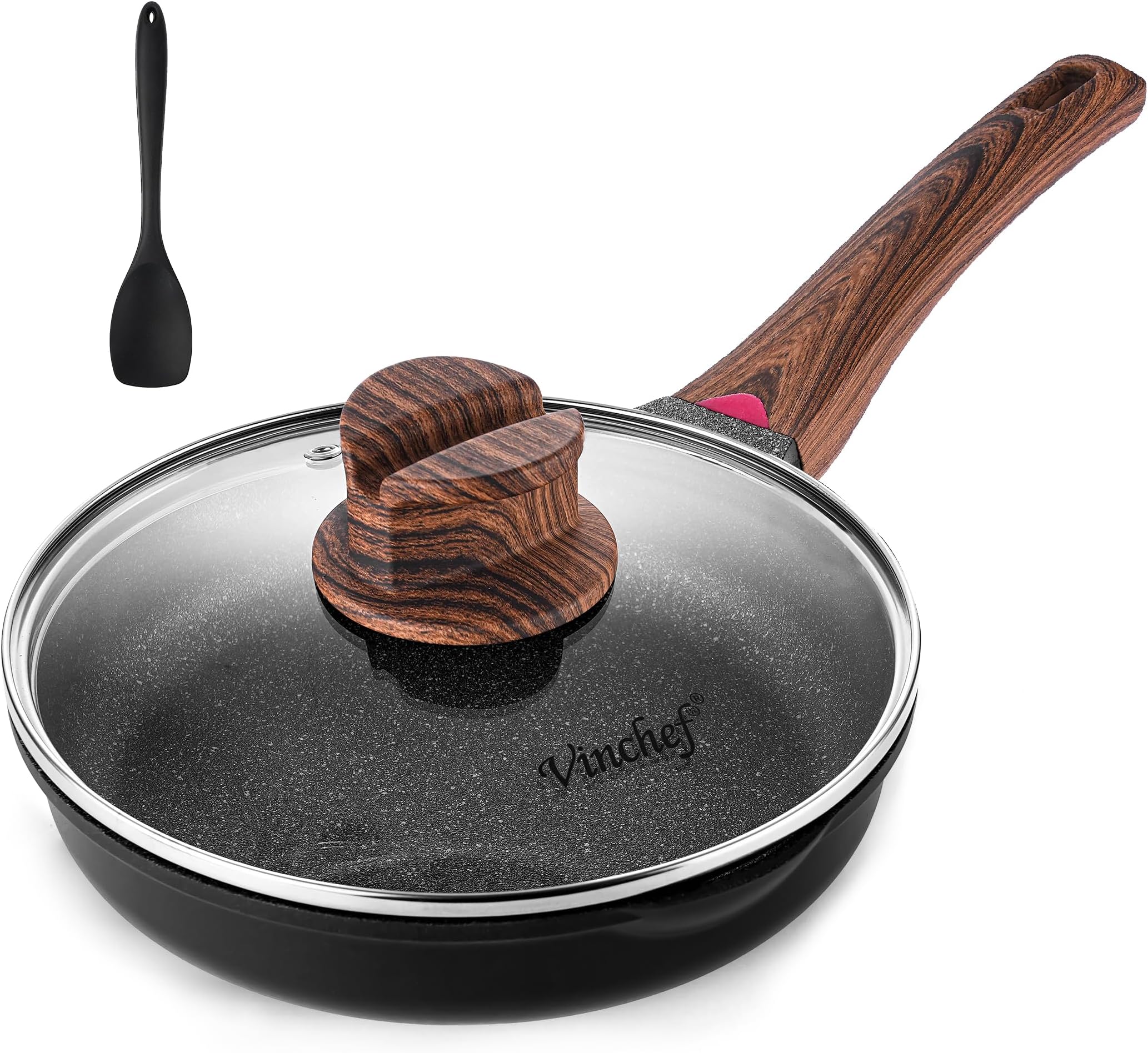 Vinchef 8" Non Stick Frying Pans, Skillet with Lid Used for All Stoves, Induction Non Toxic Cookware, Cooking Pans Nonstick Capable of Kitchen