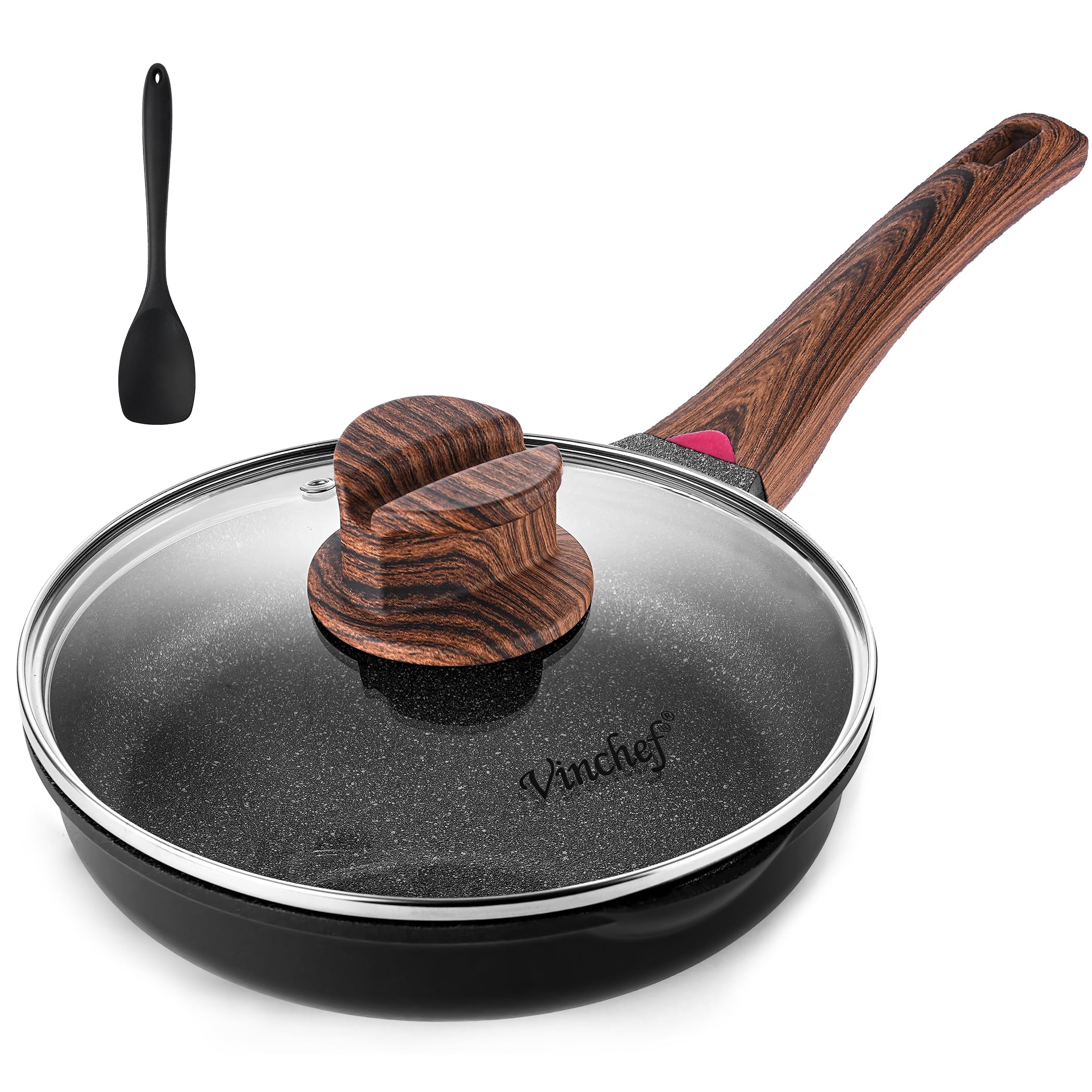 Vinchef 8" Non Stick Frying Pans, Skillet with Lid Used for All Stoves, Induction Non Toxic Cookware, Cooking Pans Nonstick Capable of Kitchen