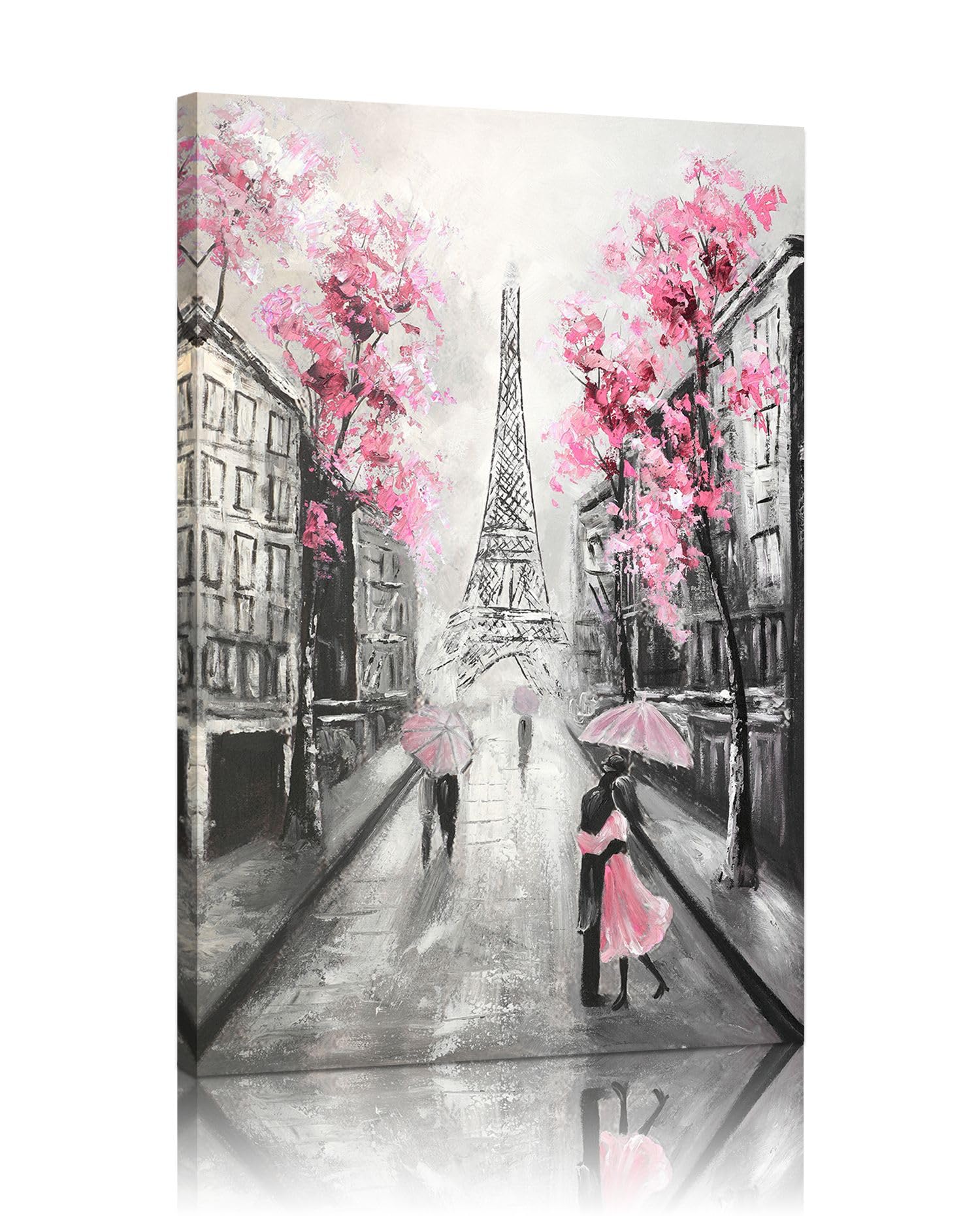 YPY Abstract Paris Canvas Wall Art: Pink and Grey Room Decor for Teen Girls Black White Artwork Eiffel Tower Picture Print Painting Paris Decor for