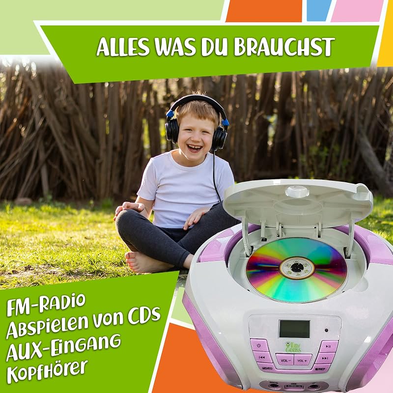 TinyGeeks Gyerek Boombox CD Lejátszó FM Rádió Beépített Hangszóróval Rózsaszín
