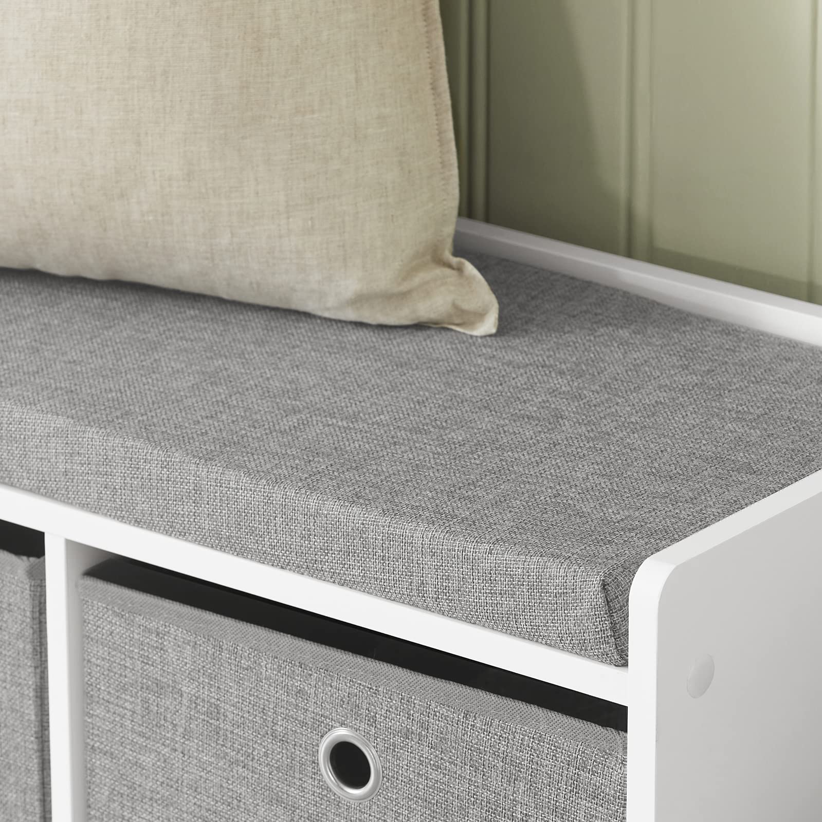 SoBuy Panca scarpiera Cassapanca da Interno Mobile Bagno con 3 cesti Bianco e grigio L102*P32*A45cm FSR65-DG