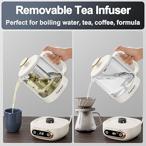 Miniatura 6 de Topwit Tetera eléctrica, 11 controles de temperatura y 4 presets de vidrio con infusor extraíble, hervidor eléctrico de 0.8 L para café, fórmula,