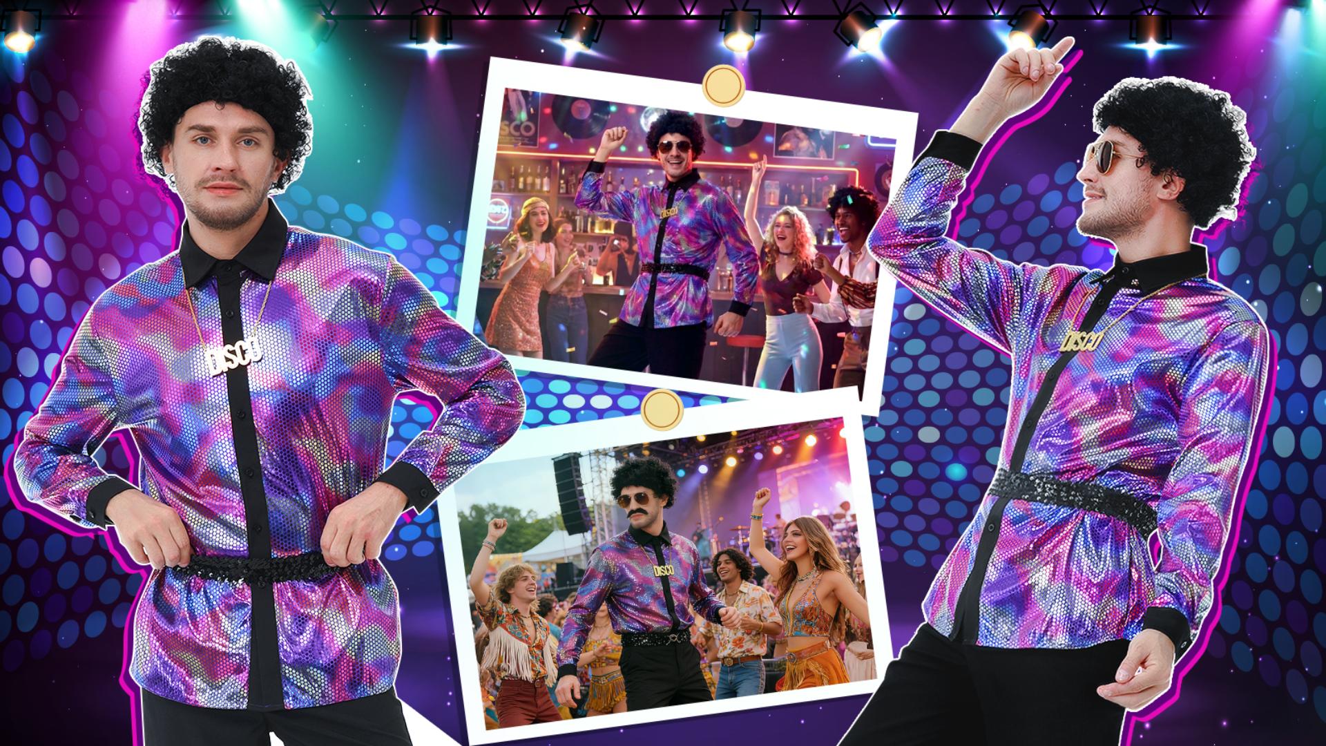 I LOVE FANCY DRESS LTD Set di Accessori per Costume Anni '70 per Uomo Parrucca Afro Nera Baffi Neri Occhiali TONDI Blu-COLORATO Accessori Costume Kit RAPIDO Discoteca retrò degli Anni