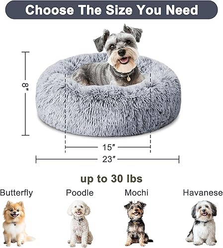Miniatura 2 de ELSKER&HOME Cama calmante para perros y gatos  Cama redonda lavable en forma de dona para perros pequeños, cojín de felpa esponjosa antiansiedad que