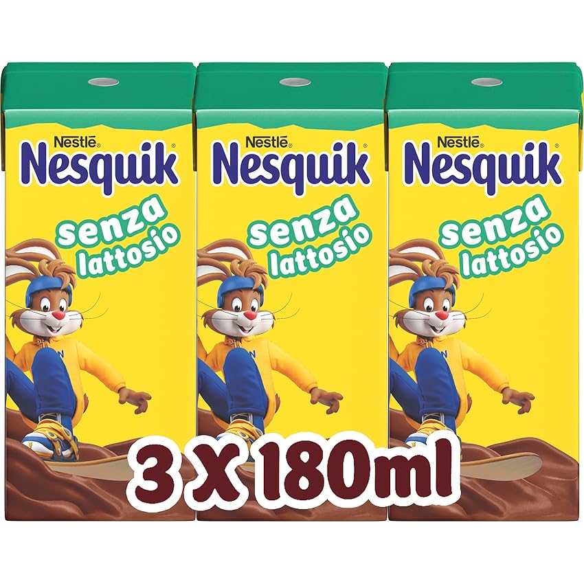 NESQUIK Pronto da Bere Senza Lattosio Latte e Cacao, 8 Confezioni da 3 Brick da 180ml (1,62L)