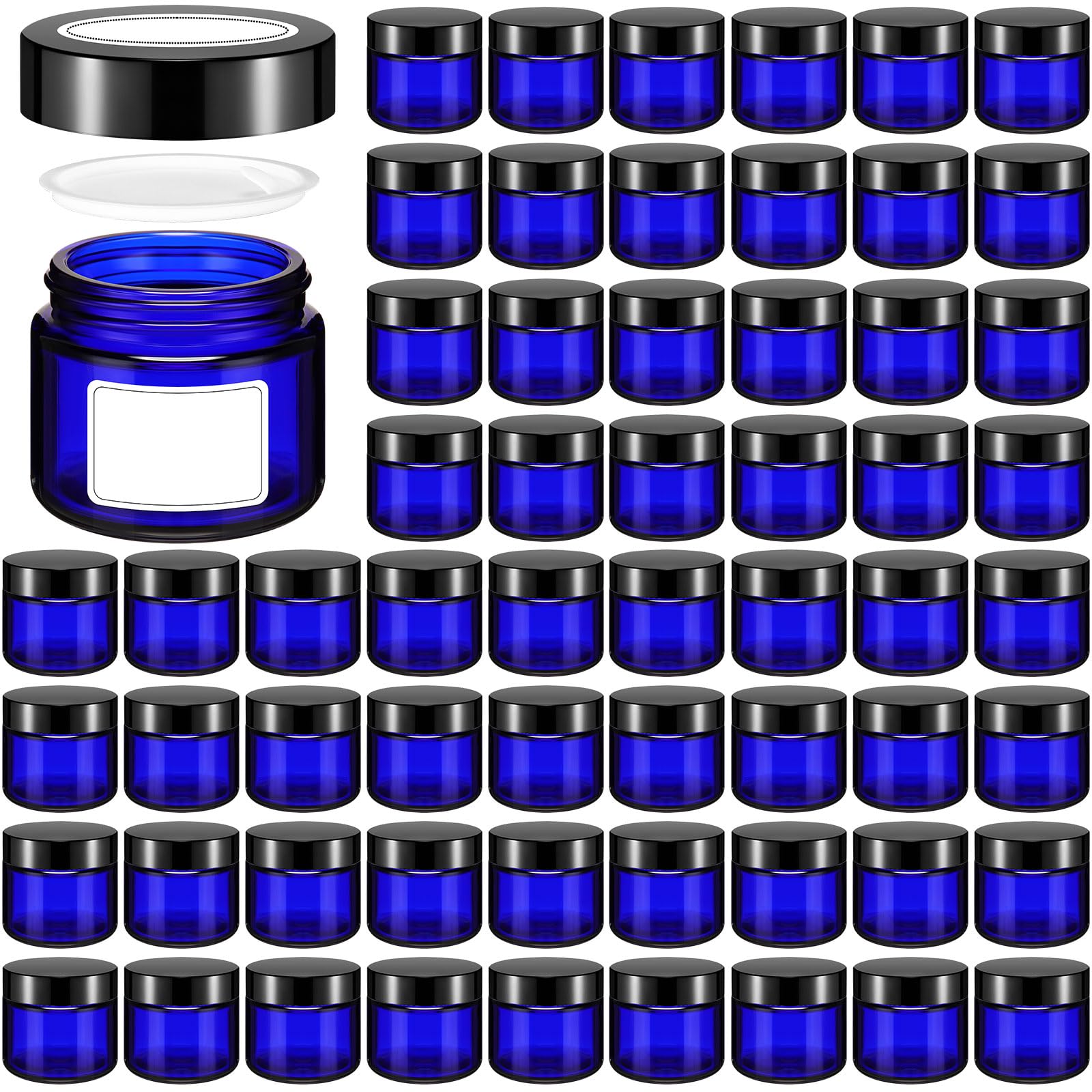 Layhit 60 Pcs 2 oz Glass Jars with Lids Bulk, Small Jars Containers Travel Storage Jar with Inner Liners Labels for Candle Scrubs, Lotions, Cream, Lip