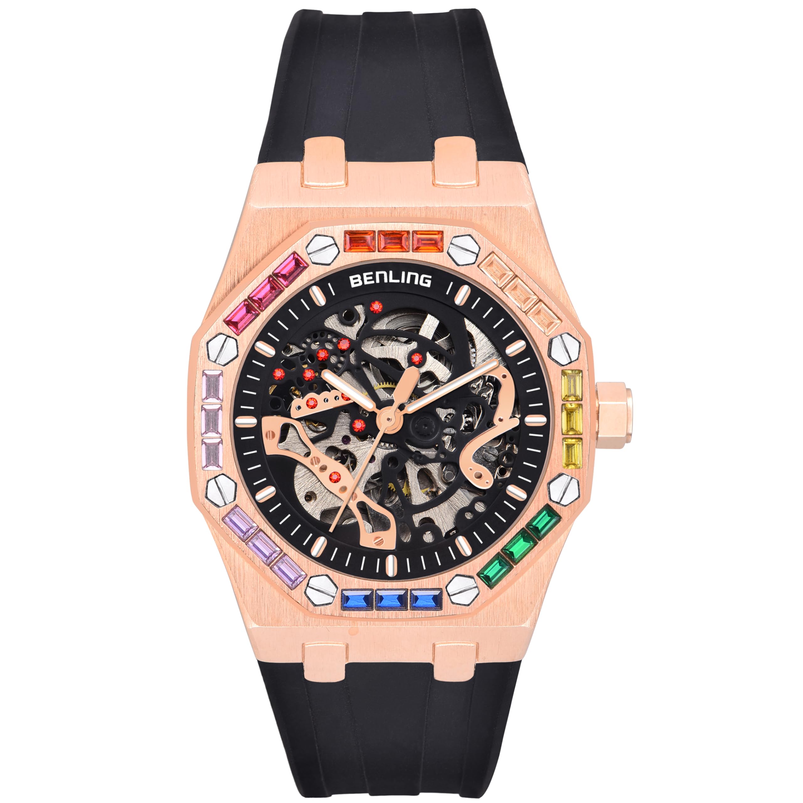 Benling Resin Mens "Discover Series Elegant Skeleton Automatic Dial Luxury Analog Watch With Magnificent Diamond, Band_Black (B0CMT8L3D1) Amazon Price History, Amazon Price Tracker