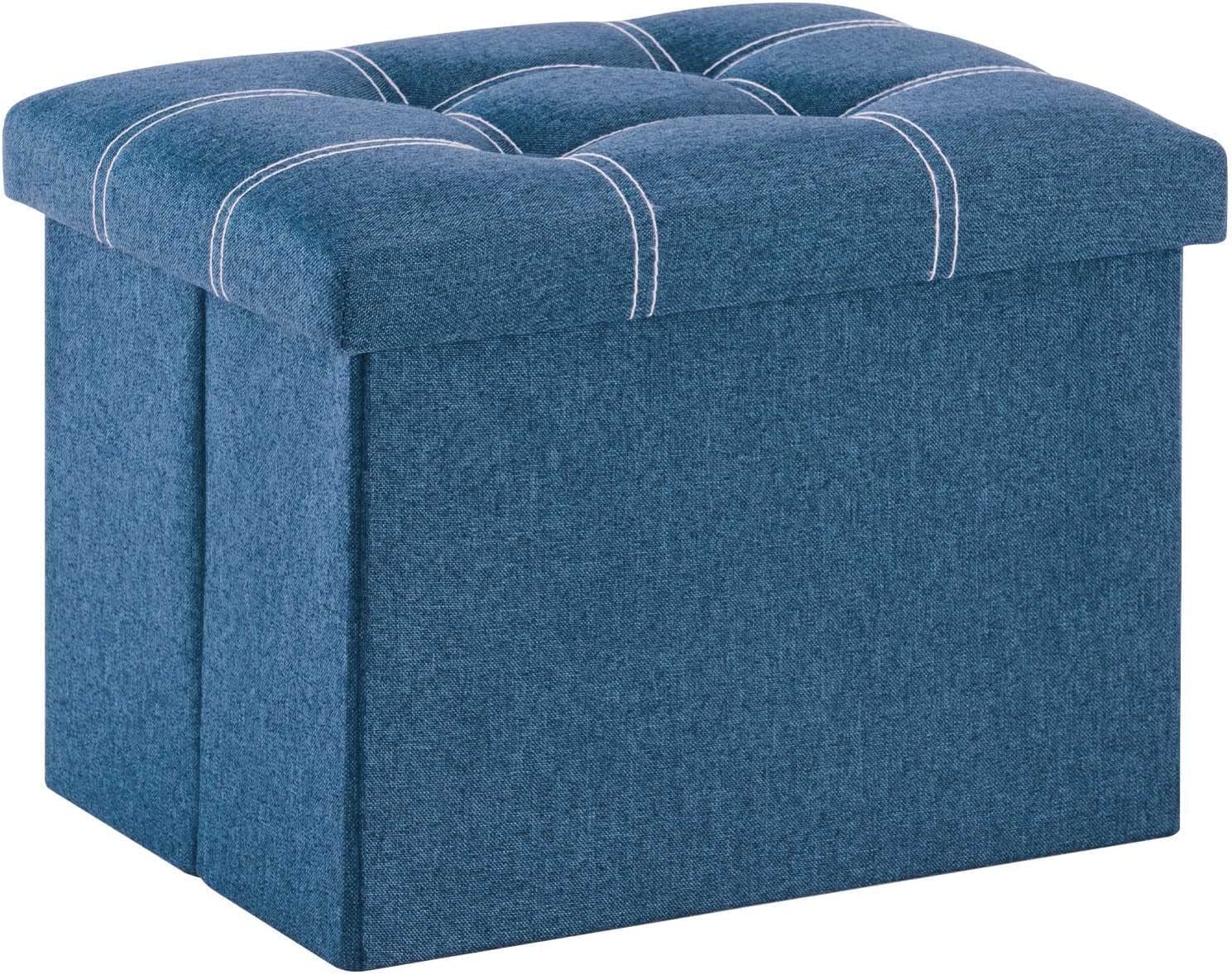 DR Mall Linen Home Foldable Large Storage Ottoman Cube, Bench Foot rest Step Stool Storage Ottoman Bench for footrest Stool Coffee, Living Room, Laundry, Table and Seating Ottoman (43X33X33 CM) (Large, Blue)