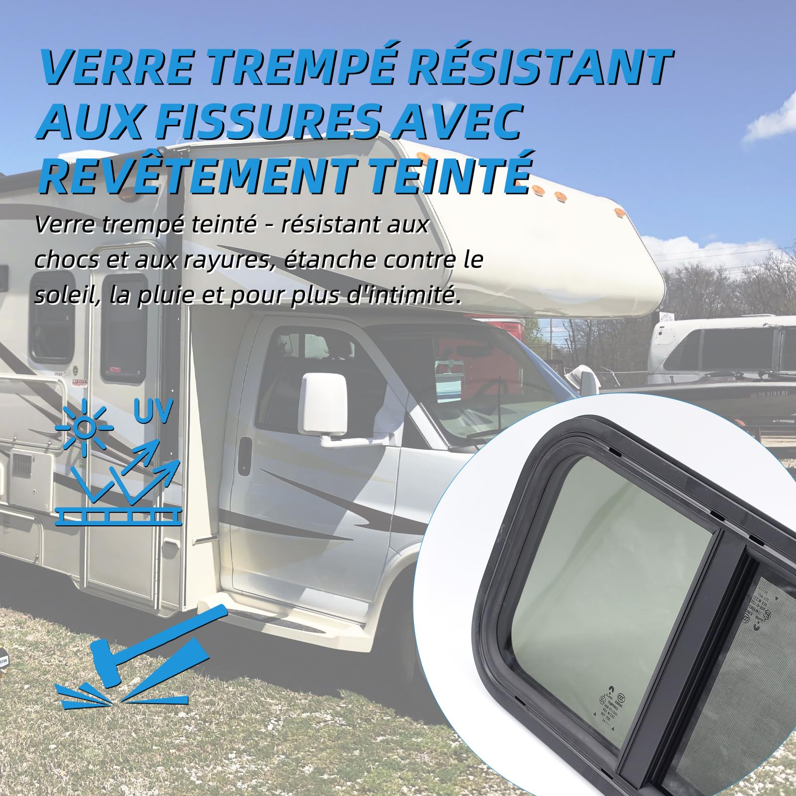 Fenêtre latérale pour camping-car, fenêtre coulissante teintée avec moustiquaire, 600 x 300 mm, convient pour camping-car, caravane et remorque (600 x 300 mm)