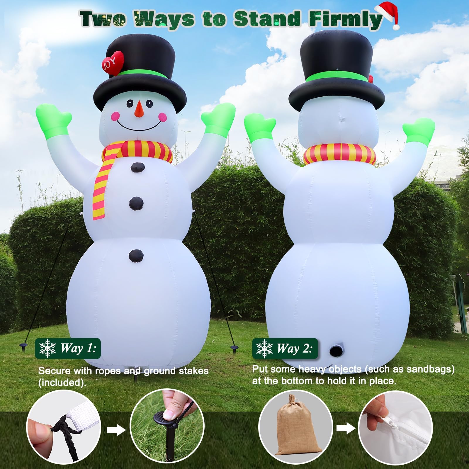 Aufblasbarer Schneemann 3 m mit LED Beleuchtung, riesige Aufblasbare Weihnachtsdeko Außen, Aufblasbarer Schneemann große Weihnachtsfigur, windstabil & wetterfest, Outdoor Deko für Garten Xmas Party