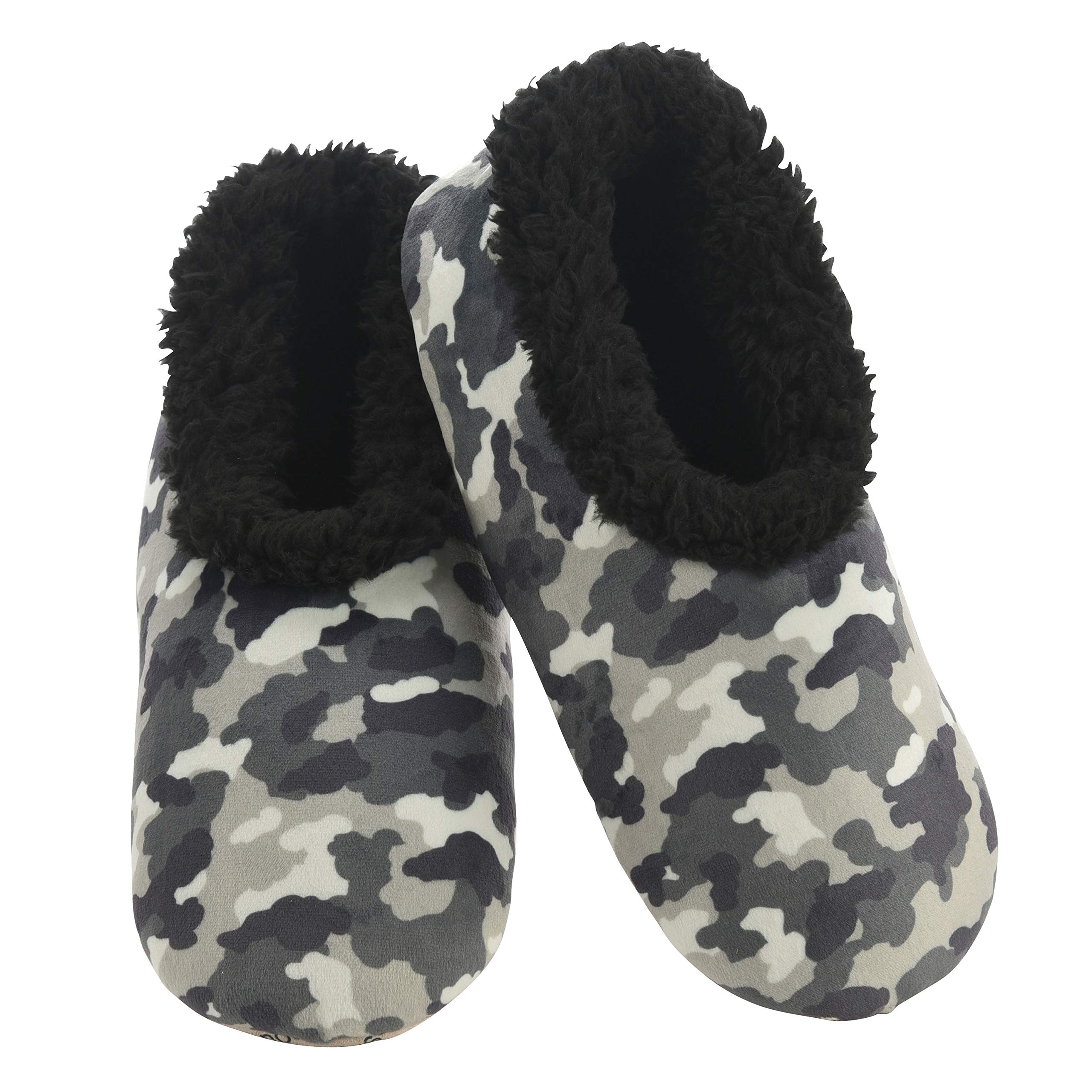 SnooziesSlippers for Men - Mens Slippers - Soft Plush Camo Slippers - Grey - Large
