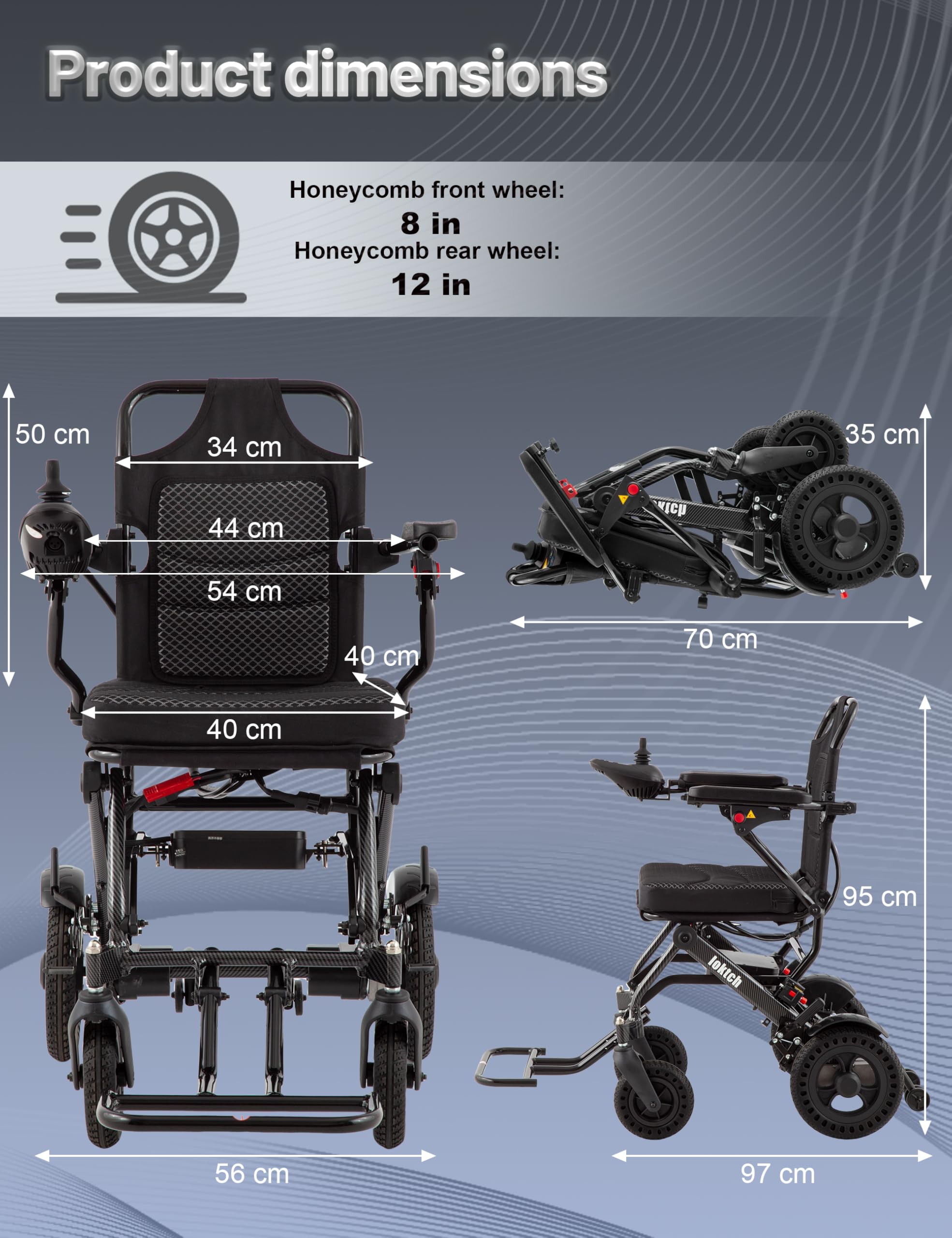 Silla de ruedas eléctrica ligera para adultos, sillas de ruedas eléctricas ligeras de 12.7 kg para adultos, 13 km de largo alcance, silla de ruedas motorizada inteligente para personas mayores
