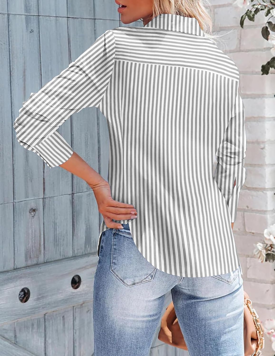 Zeagoo Womens Button Down Shirts Long Sleeve V Neck Tops Wrinkle Free Collared Work Office Solid Blouses Corset Tops - Image 2