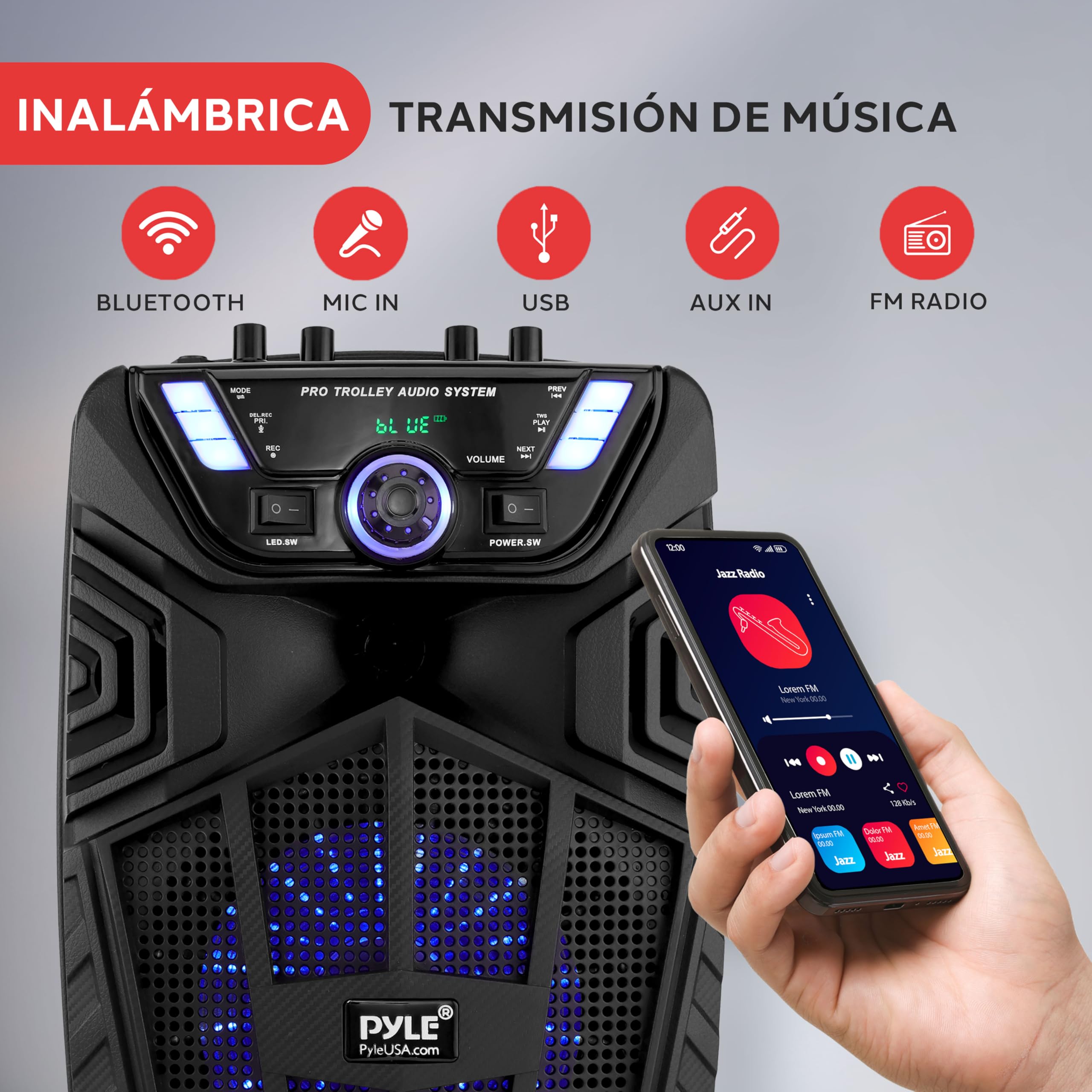 Altavoz Bluetooth 480W Portátil con Micrófono Inalámbrico y Ruedas, Karaoke con Luces LED y Batería Recargable, Sistema PA con Subwoofer 20 cm, TWS, FM/AUX/USB/SD