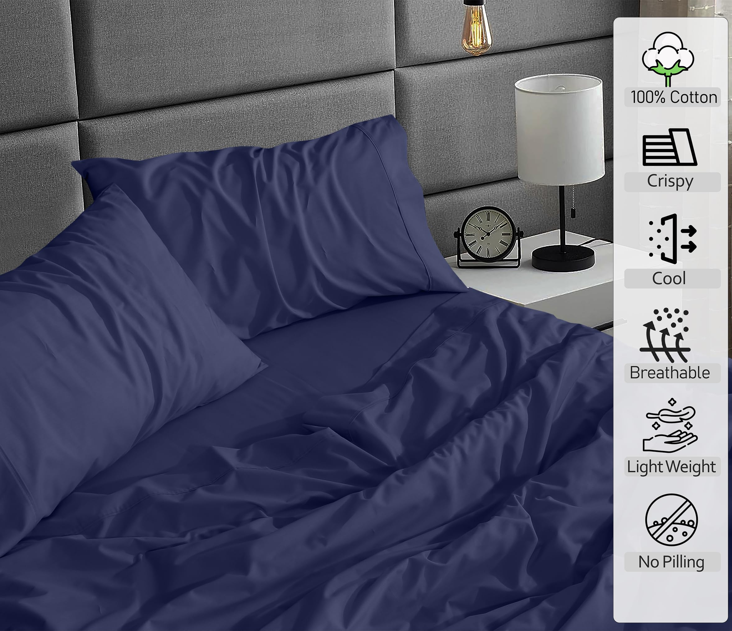 Ruvanti 100% Cotton Sheets for Queen Size Bed, Crispy Cooling Percale Sheets, Breathable & Durable Queen Sheet Set - Image 3