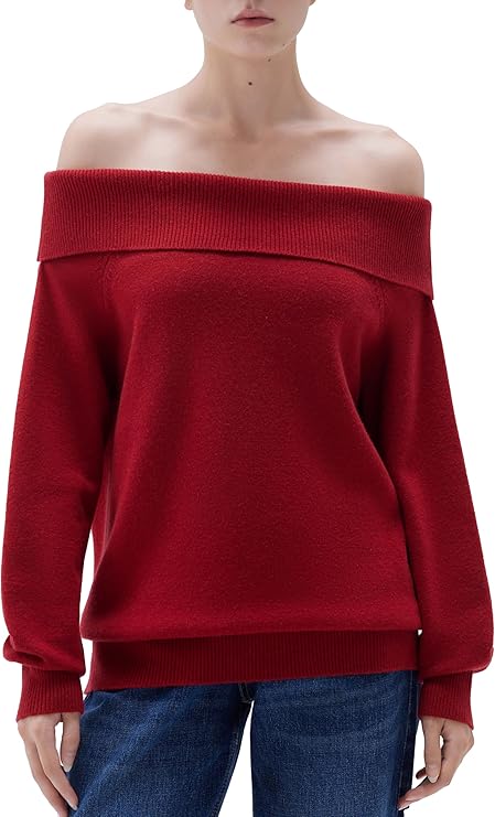 SUUKSESS Women Cashmere Off The Shoulder Sweater Oversized Knit Long Sleeve Tops