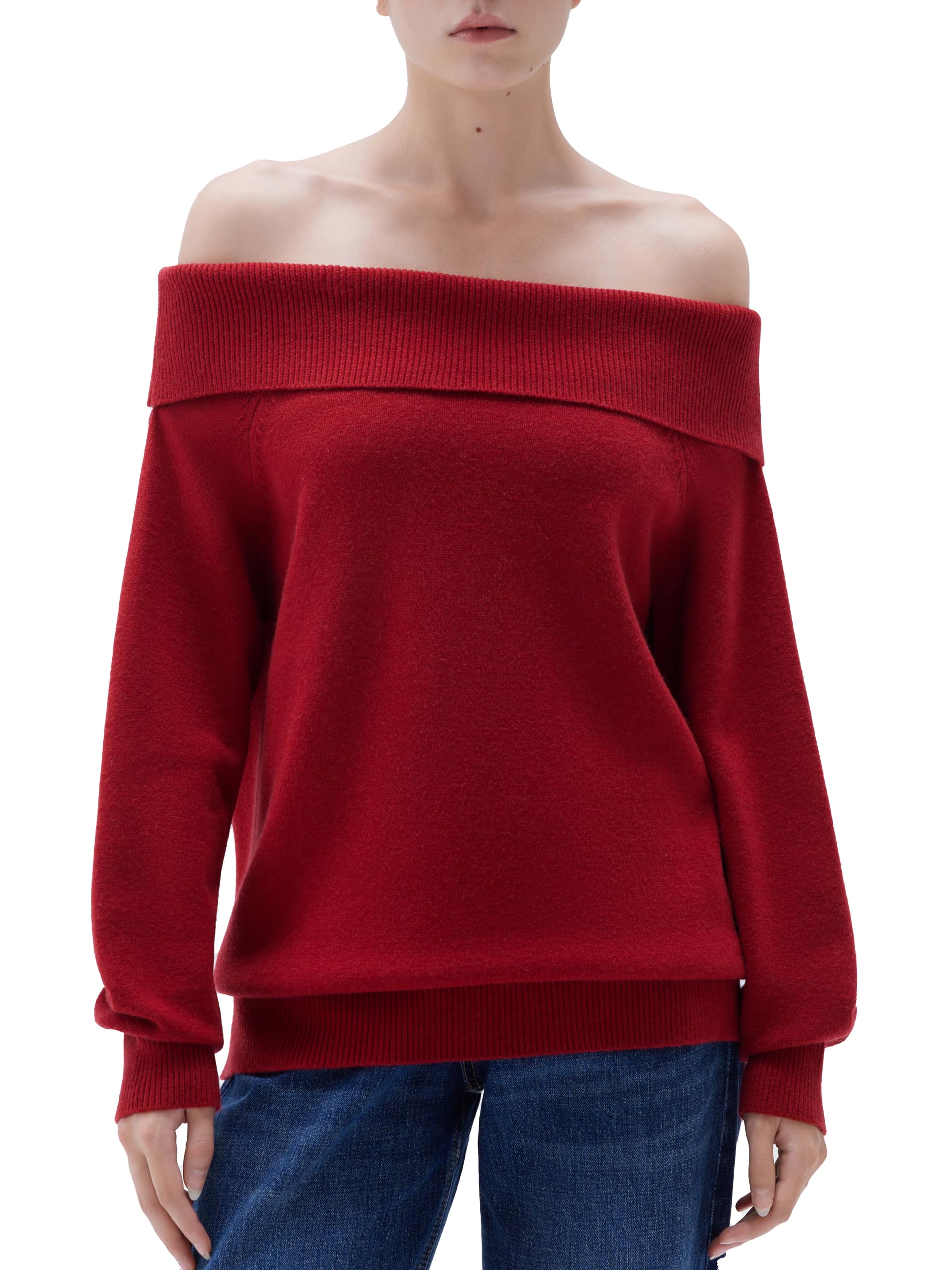 SUUKSESS Women Cashmere Off The Shoulder Sweater Oversized Knit Long Sleeve Tops