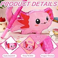 Vista 3 de Sratte Piñata de ajolote rosa con suministros para fiesta de cumpleaños, 14.96 x 9.45 x 2.95 pulgadas