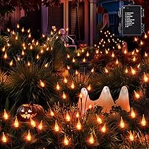 BrizLabs Halloween Deko Outdoor, 3er Set 30 LED Gartenlichter Orange Herbstdeko Kerzen Lichter Batterie mit Timer Außenbeleuchtung Wasserdicht 8 Modi Gartenstecker für Innen Balkon Erntedankfest Party