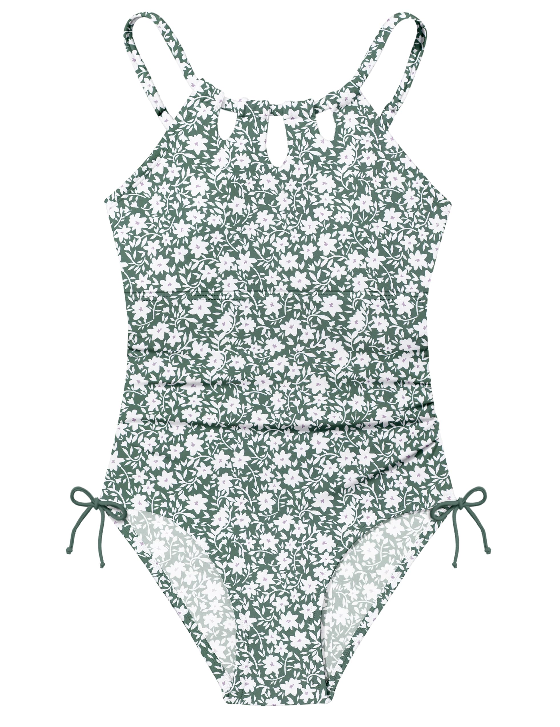 Girls Swimsuit Set - Halter Neck One Piece Bathing Suit with Tropical Cover Up Skirt Swimwear for Kids 7-18Y